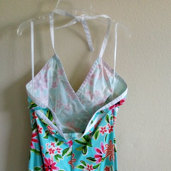 Turquoise Floral Pattern Halter Dress - Picture 3 of 3